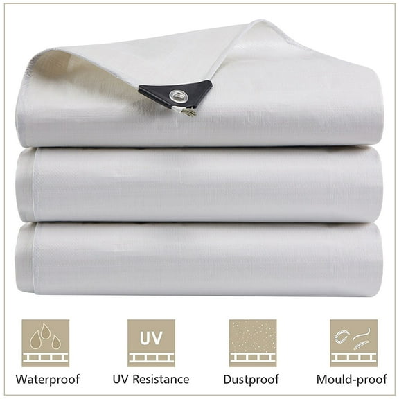 Heavy Duty Tarp Waterproof Poly Canopy Tent Shelter Cover 12 Mil Tarpaulin Outdoors Protector White 6'x10'