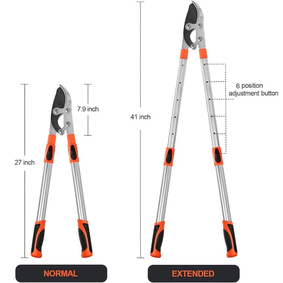 Heavy Duty Telescopic Anvil Loppers with Compound Action, Extendable Long Arm Branch Cutter Cuts Up to 2 Inch Thick Branches for Tall Tree Shrub Yard Pruning Tool