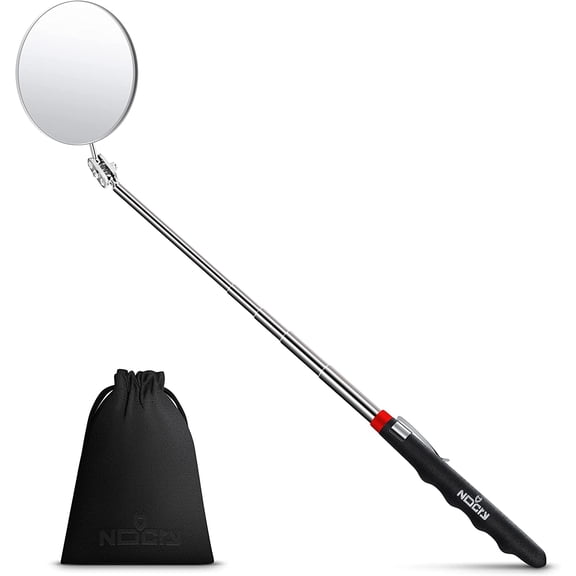 Heavy Duty Telescoping Inspection Mirror — 3.23 Inch Round Mirror on a Stick; 2-in-1 Storage Pouch; Extendable Mirror up to 30in; Non-Slip Handle; 360° Inspection Mirror Telescoping Swivel Head