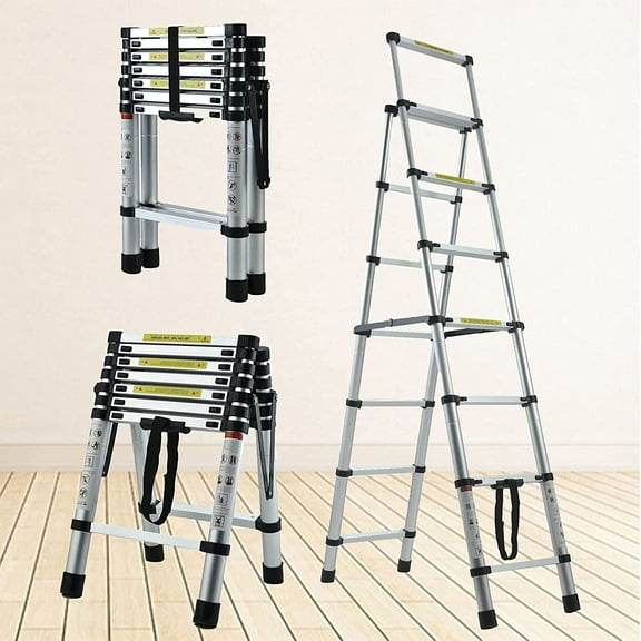 Heavy Duty Telescoping Ladder 6.5FT Telescoping Ladder Collapsible Ladder with Handrails and Safety Lock Extension Multi-Purpose Step Ladder Safety and Durable Lightweight for Household Daily