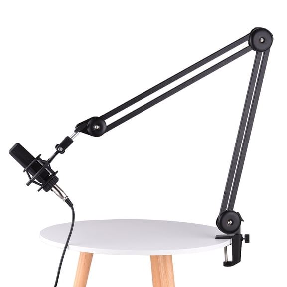 Heavy Duty Telescoping Steel Microphone Boom Stand Set with Desk Mounting Clamp for Singing and Studio - Black, 20.4 x 20.4 x 2.3 inches / 52 x 52 x 6 cm