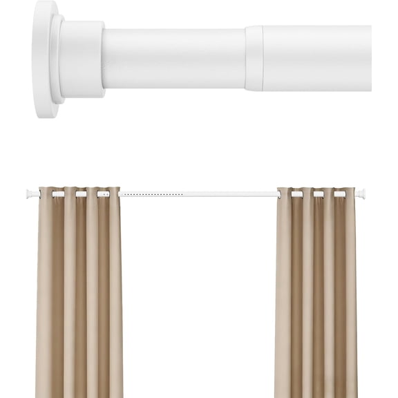 Heavy Duty Tension Curtain Rod by , 63 to 160 Inches, Anti-Slip Spring Loaded Curtain Rods No Drilling, Apartment Renter Friendly Tension Rods for Windows, Bathroom, Patio, Room Divider, White