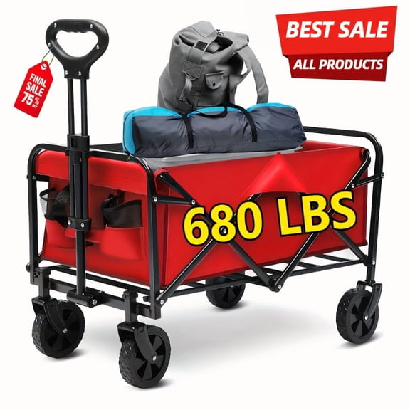 Heavy Duty All Terrain Folding Cart 220LBS/ 450LBS/ 680LBS | Large Capacity Camper Utility Cart for Yard Shopping, Sports, Outdoor, Gardening Equipment - Black Multifunctional