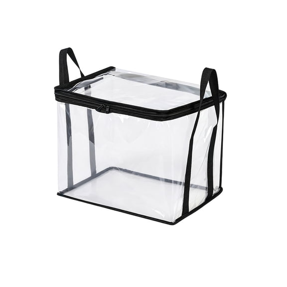 Heavy-Duty Thick Plastic Clear Storage Bag with Zipper for Clothes,Moving & Storages,Durable Stackable Foldable Bins Totes Bag with Handles for Packing Home Organization,1Pc(Black1,12.6x9.4x9.8")
