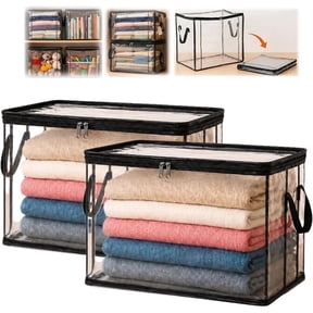 Heavy Duty Thick Transparent Plastic Storage Container With Attached Hinged Lid, Reinforced Durable High Capacity Clothing Organizer, Sturdy See Through Household Storage Organizer