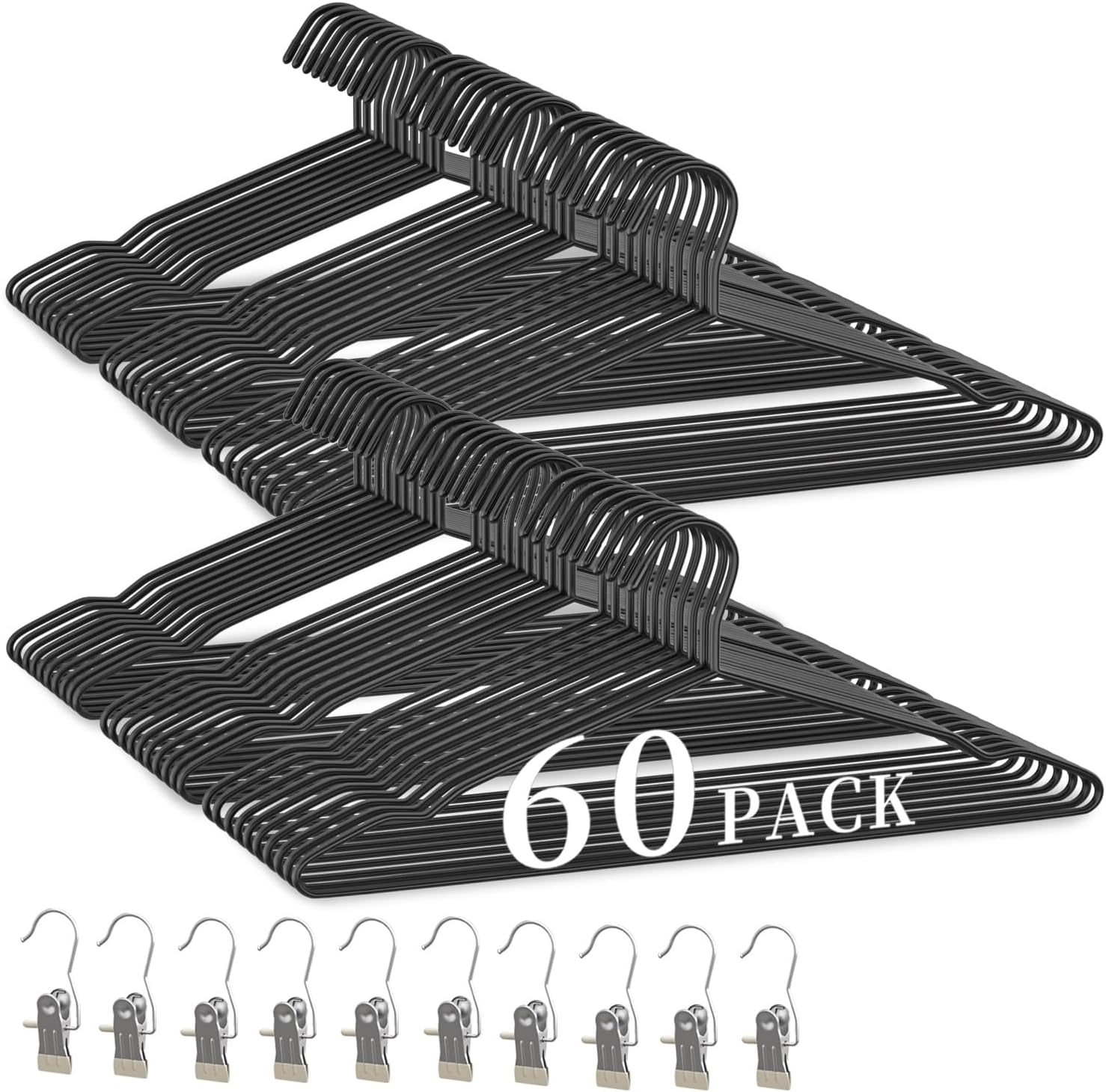 Heavy Duty Thickened and Reinforced Metal Hangers+5 Clothes Pins, Non-Slip Black Metal Hangers, Weight Capacity 50 lbs, Heavy Duty Hanger for Coats, Suits, Shirts, Dresses