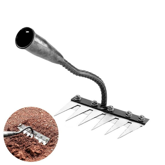 Heavy-Duty Thickened Steel Dethatching Rake for Gardening and Weeding, 5/6/7/8 Teeth Iron Rake Garden Rake Heavy Duty Garden Weedingrake for Backyard Lawn Loosening& Dig&Planter