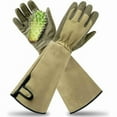 thumbnail image 1 of "Heavy-Duty Thorn Proof Rose Pruning Gloves–15.9-Inch Arm Protection, Durable Goatskin Leather Gardening Green Gloves for Men & Women (Sizes M)", 1 of 5