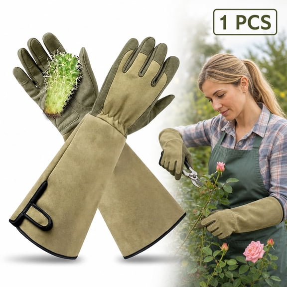 "Heavy-Duty Thorn Proof Rose Pruning Gloves–15.9-Inch Arm Protection, Durable Goatskin Leather Gardening Green Gloves for Men & Women (Sizes M)"