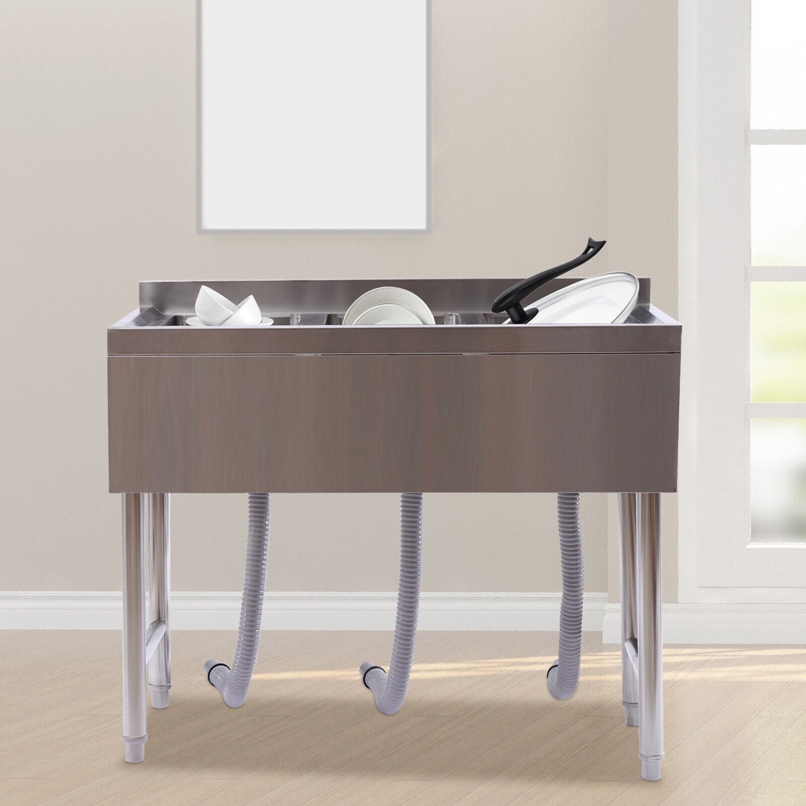 Heavy Duty Three 3 Compartment Sink Stainless Steel Commercial Kitchen Bar Sink