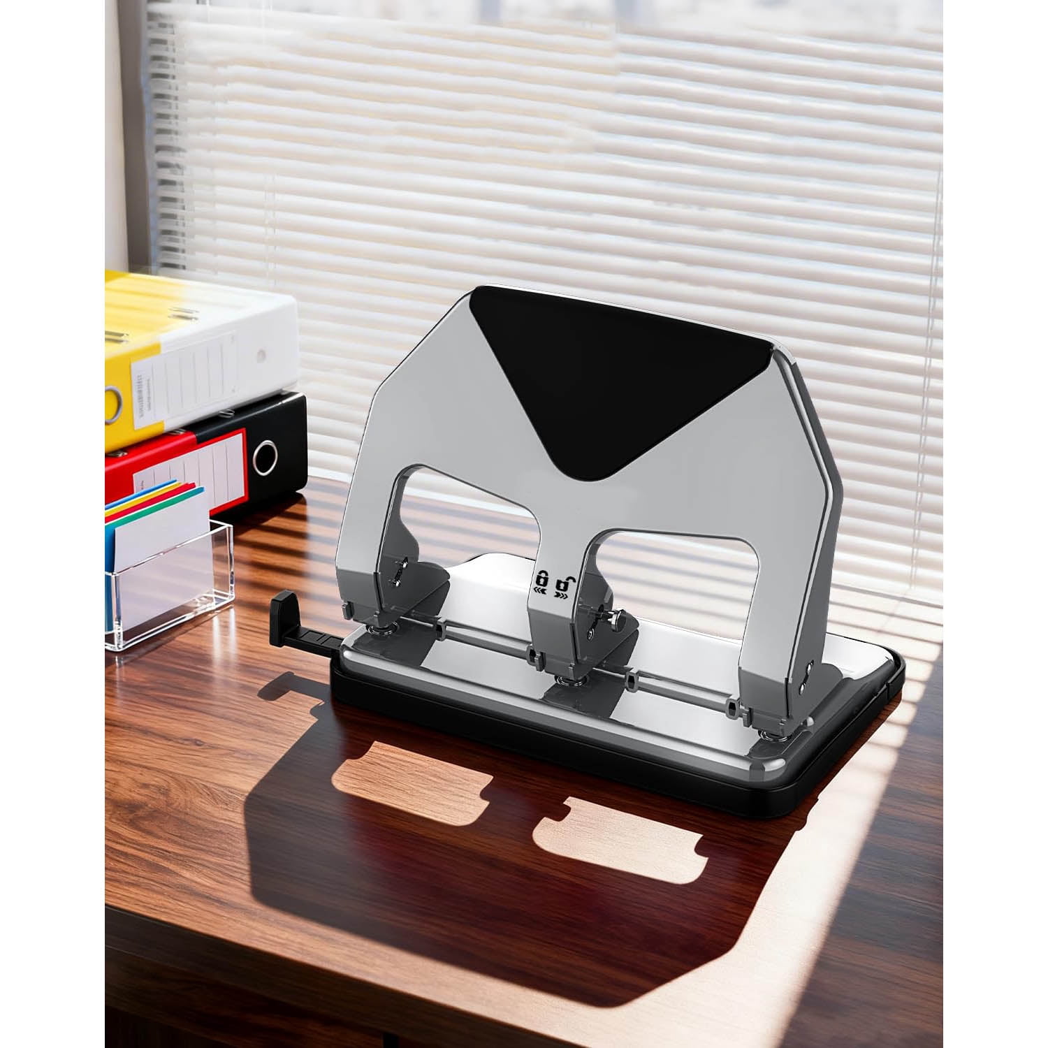 Heavy Duty Three Hole Punch, 50-Sheet Capacity, Reduced Effort, Metal Construction with S.S. Paper Guide for Binder