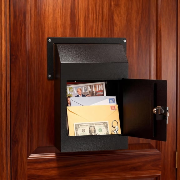 Heavy Duty Through Door Drop Box for Mail and Keys - Secure Locking Steel Mailbox with Rear Access for Home Office Rental