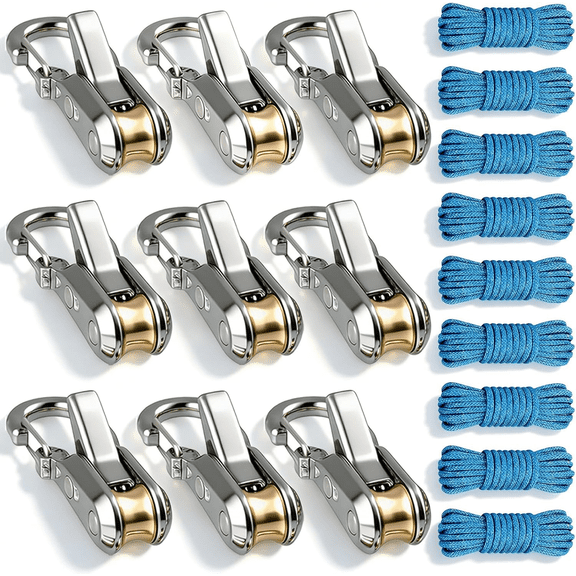 Heavy Duty Tie Down Kit with Roller Tensioner, 9 Ropes & 9-Pack Paracord Adjusters, Rope Tightening Tool & Tensioner, Easy-to-Install Rope Tightening Tool for Camping, Tarps, Guy Lines, Boating