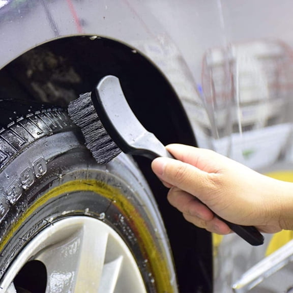 Heavy Duty Tire Cleaning Brush - 8.26x1in Hard Bristle Scrubber for Wheel Hub and Rim, Stiff Texture Multipurpose Car Detailing Tool, Compact Durable Design with Storage Cover