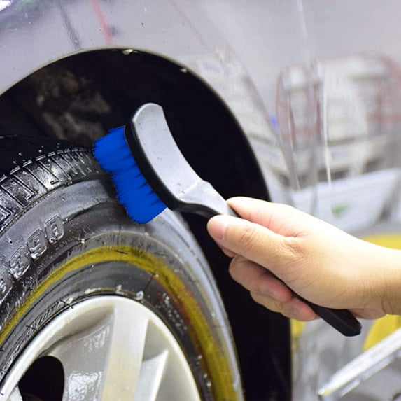 Heavy Duty Tire Cleaning Brush - 8.26x1in Hard Bristle Scrubber for Wheel Hub and Rim, Stiff Texture Multipurpose Car Detailing Tool, Compact Durable Design with Storage Cover
