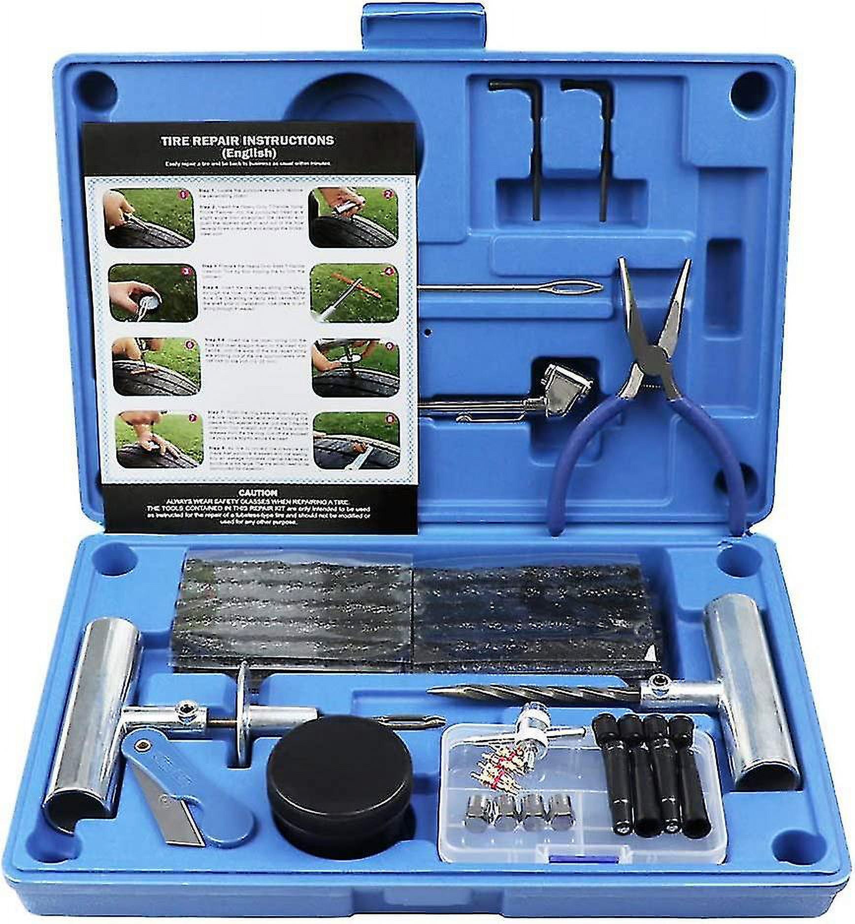 Heavy Duty Tire Repair Kit 67 Piece Set For Motorcycle, Atv, Jeep, Truck, Tractor Flat Tire