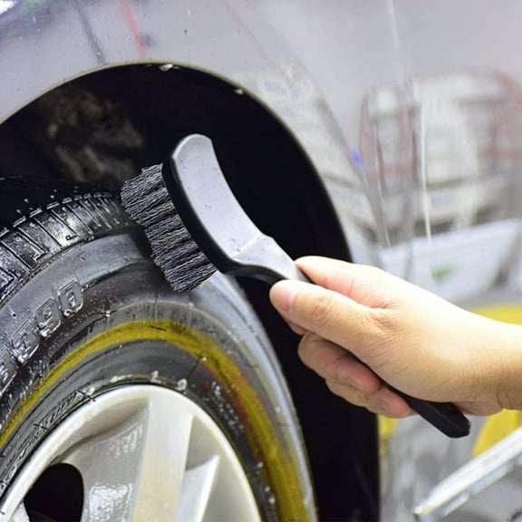 Heavy Duty Tire & Wheel Brush - Hard Bristle Car Cleaning Tool for Alloy Rims, Tires and Paint | Durable Auto Detailing Kit with Storage Pouch | Ideal Father's Day Car Accessory Gift