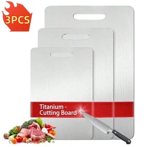Heavy-Duty Titanium Cutting Board 3-Piece Set Rust-Resistant Metal Kitchen Prep Boards with Hook Handles for Meat Vegetables and Fruit Cutting