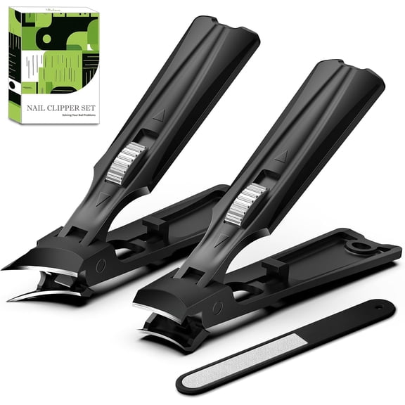 Heavy Duty Toenail Clippers for Men & Seniors - Ultra Sharp Wide Jaw Nail Clipper for Thick & Ingrown Toenails, Long Handle Toe Nail Clipper for Seniors, Anti-Splash Design & Safety Lock