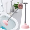 thumbnail image 1 of Heavy Duty Toilet Plunger With Holder Universal Two Way Use For Toilet Shower And Sink Drain Clog Removal Tool 16.1 Inch Long Available In Pink Blue Or Gray, 1 of 9