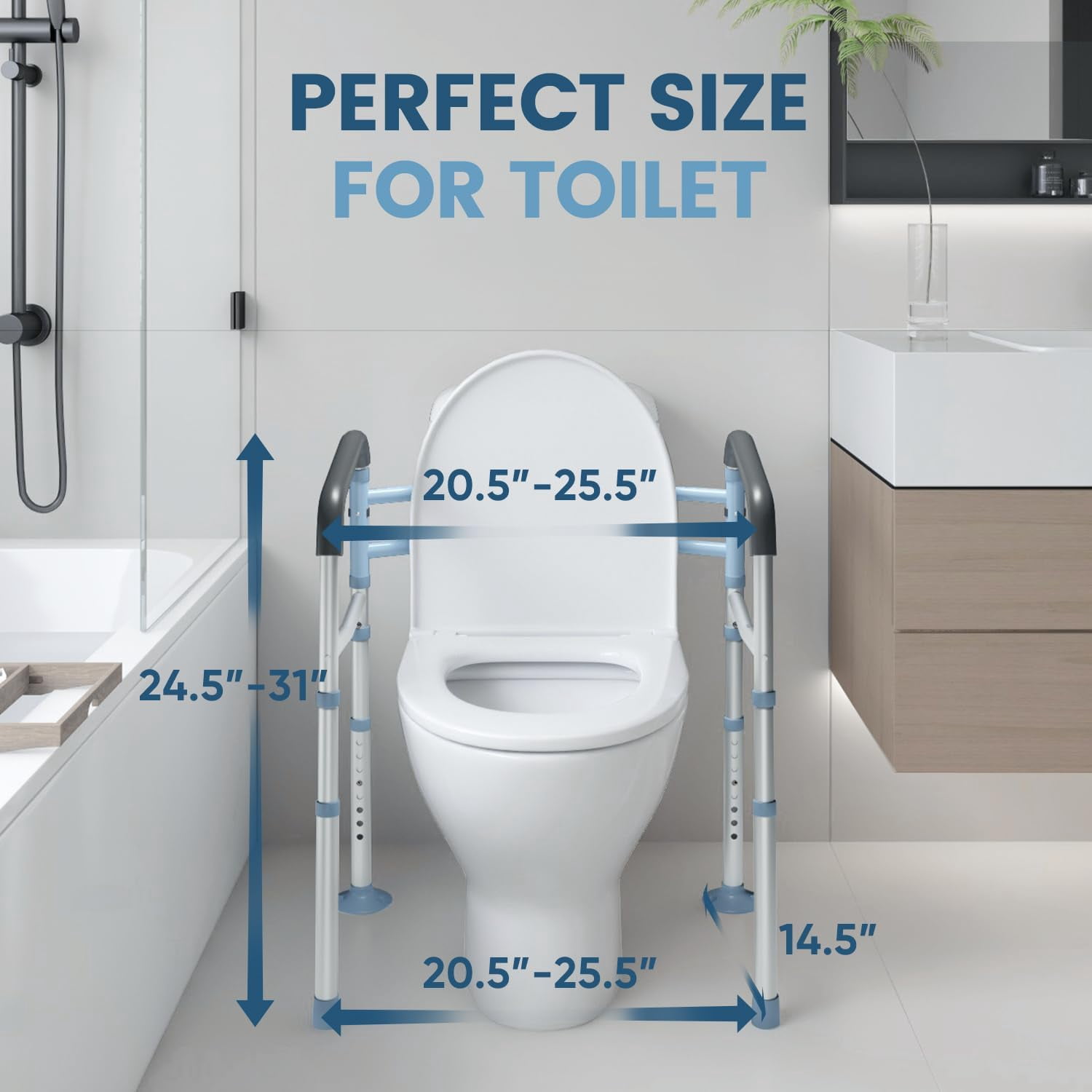 Heavy Duty Toilet Safety Rail for Elderly, Adjustable Handrails with