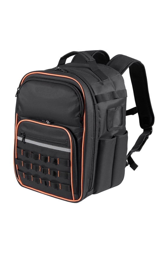 Heavy Duty Tool Backpack with 49 Pockets Laptop Compartment Reinforced Base for Electrician Repairman Jobsite