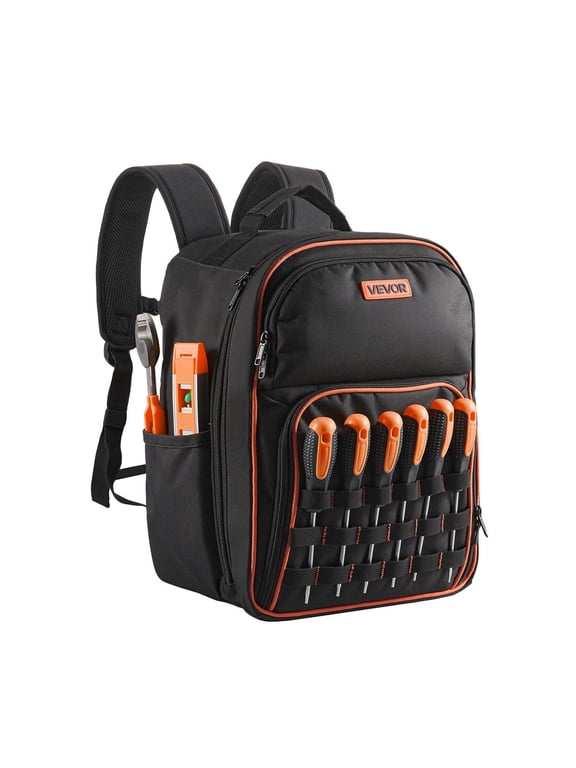 Heavy Duty Tool Backpack with 49 Pockets Laptop Compartment Reinforced Base for Electrician Repairman Jobsite