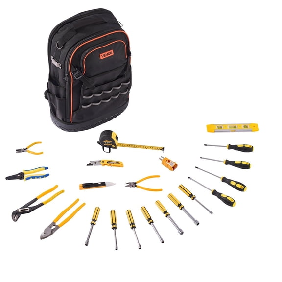 Heavy Duty Tool Backpack with 65 Pockets Laptop Compartment Molded Base for Electrician Repairman HVAC Techs