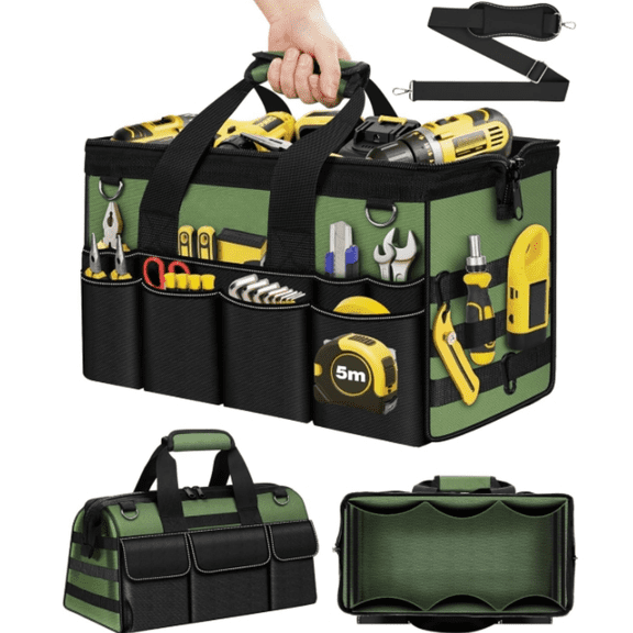 Heavy Duty Tool Bag 16-Inch - 19 Pockets Tool Organizer, Portable Electrician Toolbox W/Soft Handle, Christmas Birthday Gift Ideas for Men Dad Husband Him Mechanic Plumber,