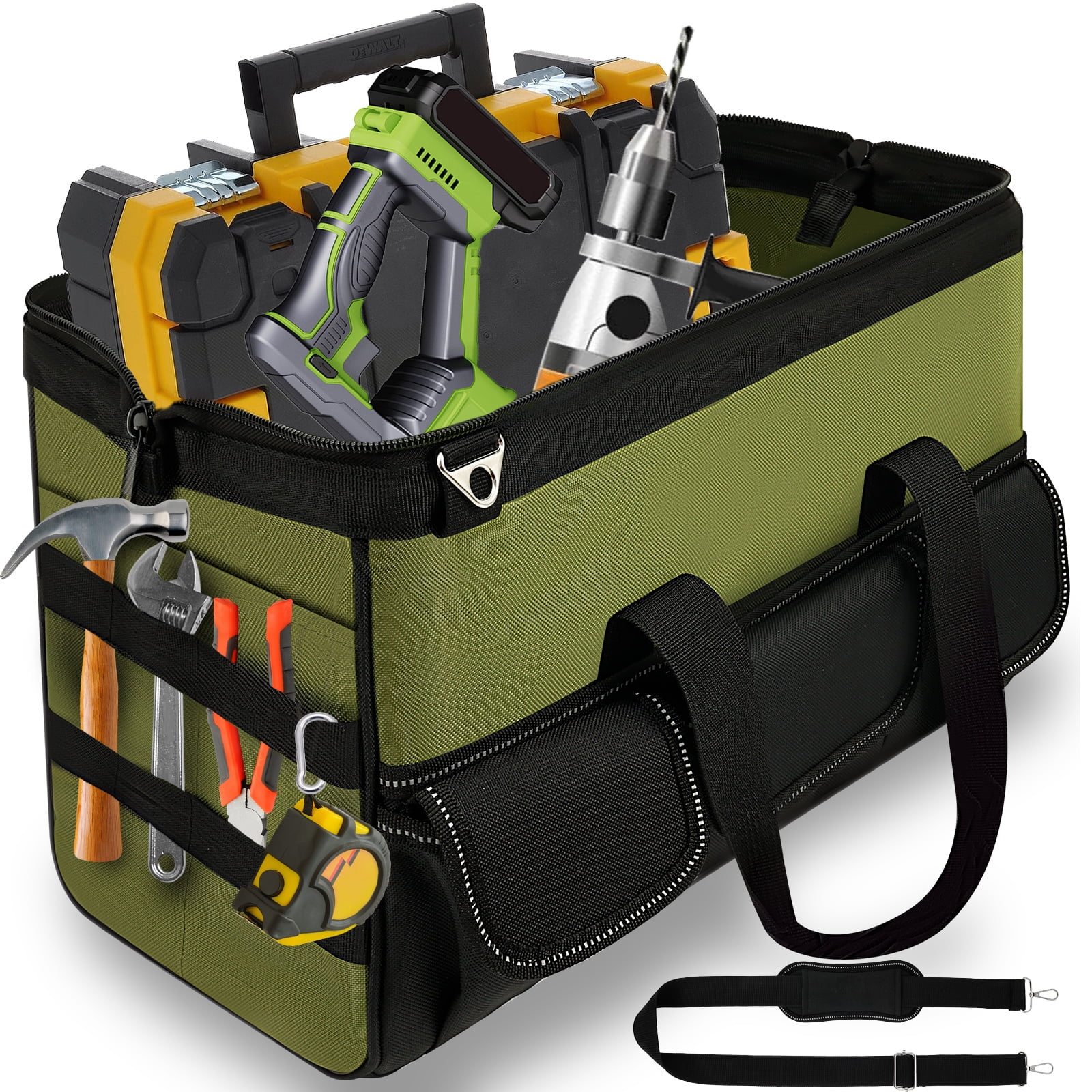 Heavy Duty Tool Bag 16 Inch，Portable Empty Tool Box Organizer with Multi Pocket and Wide Mouth for Repairmen Electrician Carpenter