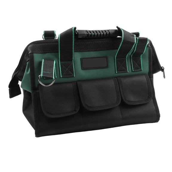 Heavy Duty Tool Bag 16 Inch, Waterproof Canvas Electrician Tote With Reinforced PE Base, Multi-Pocket Organizer For Electrical And Woodworking Tools,Storage With Shoulder Strap, Green(B)