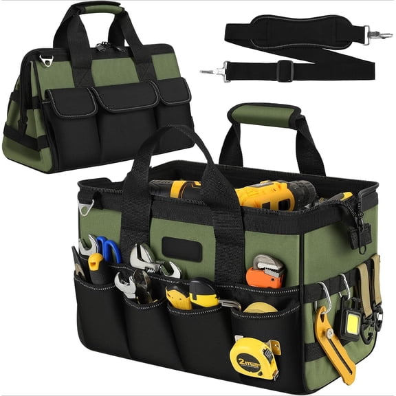 Heavy Duty Tool Bag 18-Inch, 16-Pocket Portable Soft Tool Box Organizer Storage, Handle Tactical Carry Tote Empty Toolbox with Large Zipper, Father Day Dad Men Gift for Mechanic Engineer, Orange