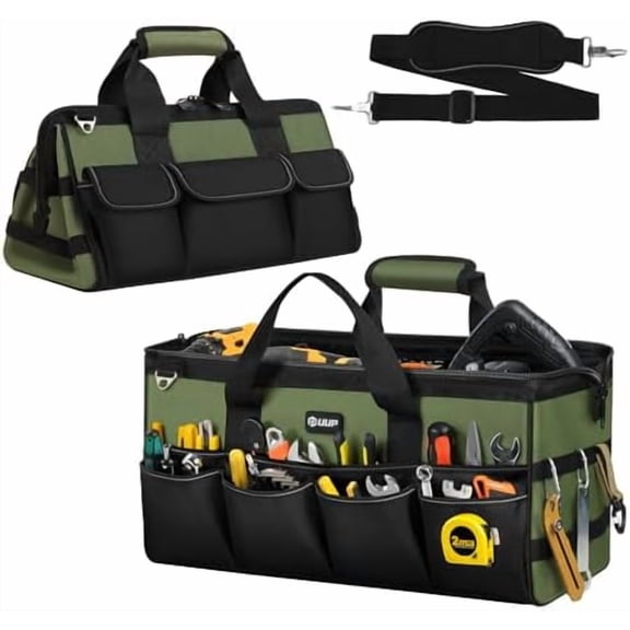 Heavy Duty Tool Bag 20-Inch, Extra Large 16-Pocket Portable Empty Tool Box Organizer Storage, Toolbox Organization, Soft Handle Carrying Toolbag with Zipper, Father Dad Men Mechanic Birthday Gift