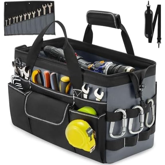 Heavy Duty Tool Bag for Men with Wrench Organizer – Empty Toolbox Organizer Storage with Anti-Slip Base, Large Zipper Opening – Mechanic Gift for Men, Father's Day
