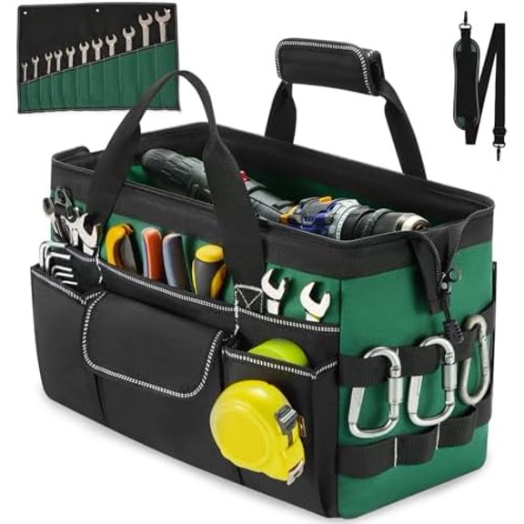 Heavy Duty Tool Bag for Men with Wrench Organizer – Empty Toolbox Organizer Storage with Anti-Slip Base, Large Zipper Opening – Mechanic Gift for Men, Father's Day