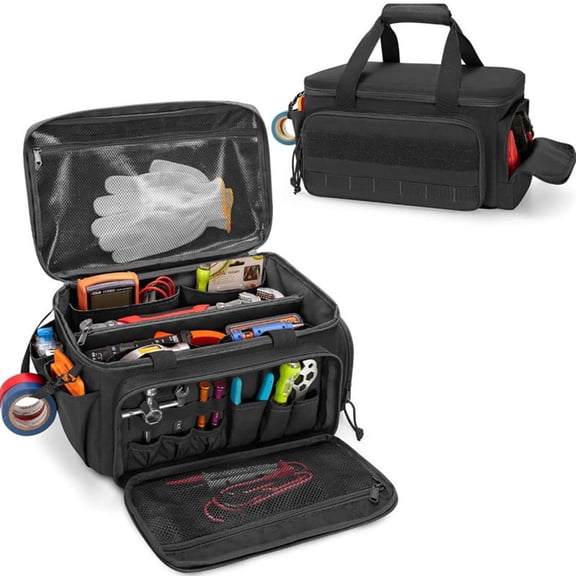 Heavy Duty Tool Bag with Multiple Compartments - Thickened Padded Canvas Tool Carrier Organizer for Contractors and DIYers - Large Capacity Storage for Wrenches Hammers Power Tools - Workshop Garage