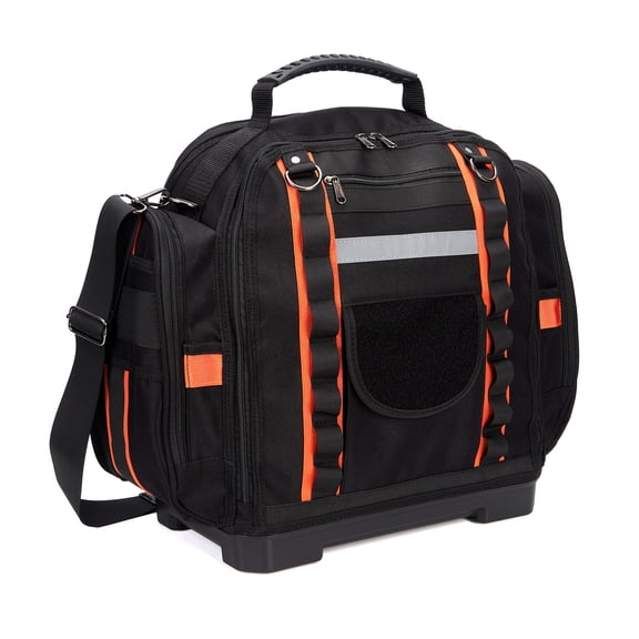 Heavy Duty Tool Bag with Waterproof Molded Base, 16 inch Electrician Tool Tote with 21 Pockets, Shoulder Strap & Handle, Organizer for Tools, Equipment & Work Gear