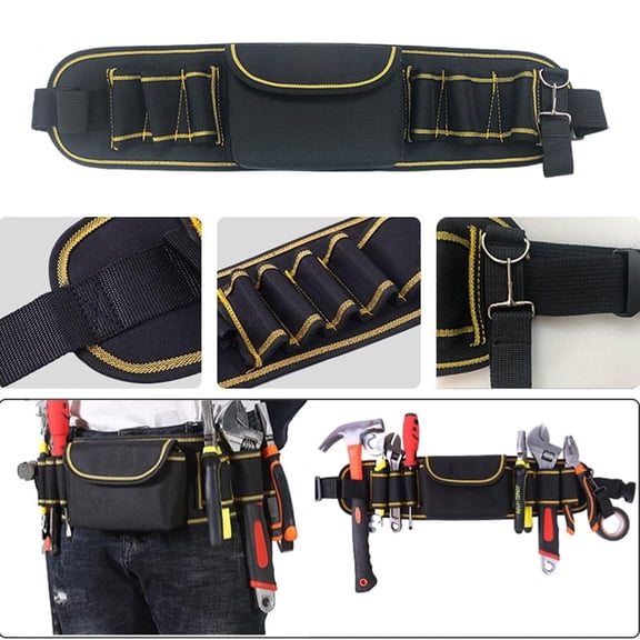 Heavy Duty Tool Belt with Multiple Pockets Work Apron for Electrician Carpenter Construction, Adjustable Detachable Pocket Tool Belt with Tape Measure and Hammer Loops for Storage, Ergonomic
