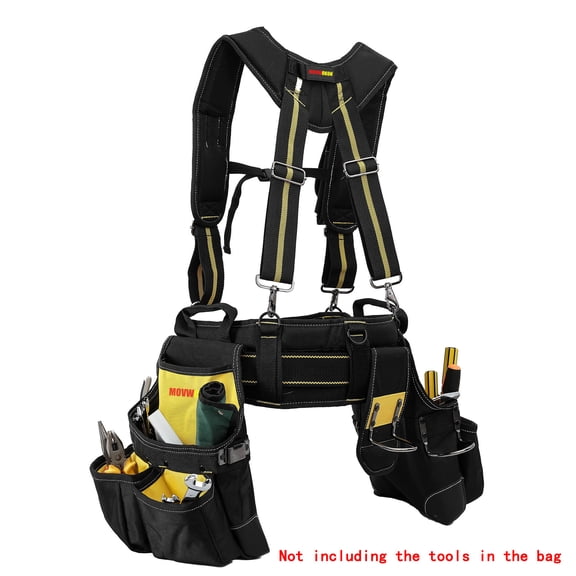 Heavy Duty Tool Belt with Padded Suspenders  Adjustable Construction Tool Rig with Multi-Pouch System  Framing & Electrician Waist Belt for Men