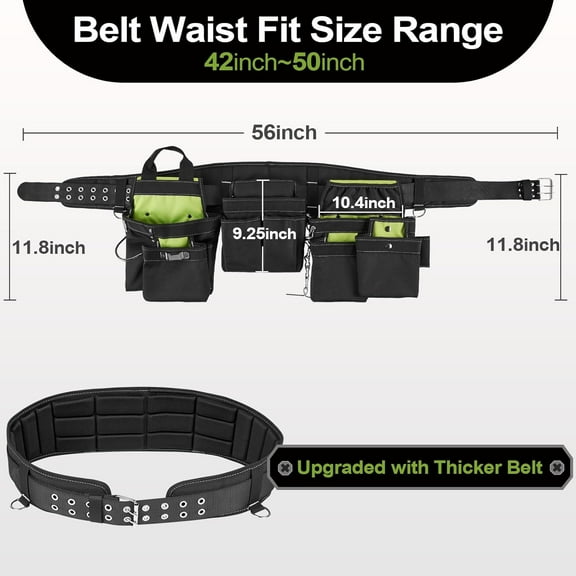 Heavy Duty Tool Belt with Suspenders - Multi Pocket Tool Vest for Carpenters, Electricians & Gardening