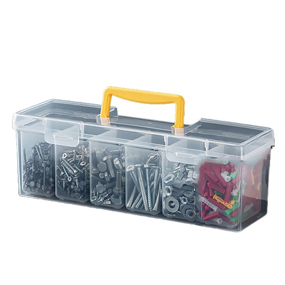 Heavy Duty Tool Box with Removable Dividers Transparent Carrying Screws Storage Case for Workshop Garage Household Use