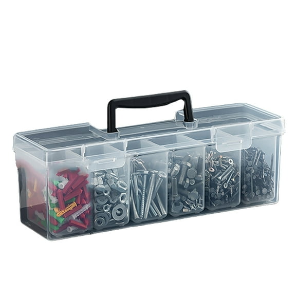 Heavy Duty Tool Box with Removable Dividers Transparent Carrying Screws Storage Case for Workshop Garage Household Use