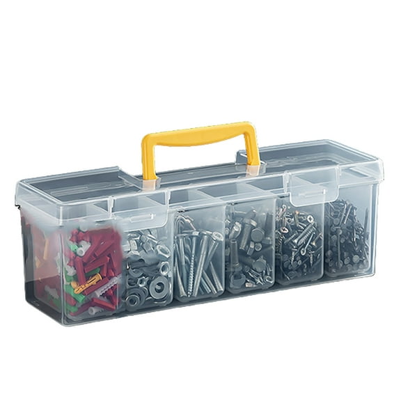 Heavy Duty Tool Box with Removable Dividers Transparent Carrying Screws Storage Case for Workshop Garage Household Use