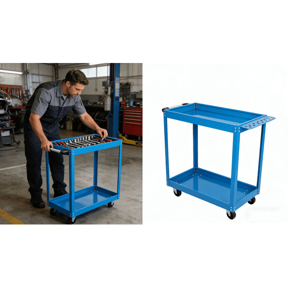 Heavy Duty Tool Cart on Wheels, 400 LBS Capacity Industrial Service Cart with Lockable Wheels for Garage, Workshop, Warehouse (Two-Layer Bright Blue, 31x29.5x14 Inches)