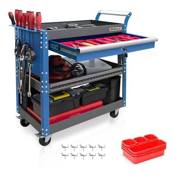 Heavy Duty Tool Cart on Wheels 440LBS, Mechanic Tool Cart with Drawers & Lock, Utility Service Cart for Garage, Workshop, Warehouse - Rolling Tool Chest