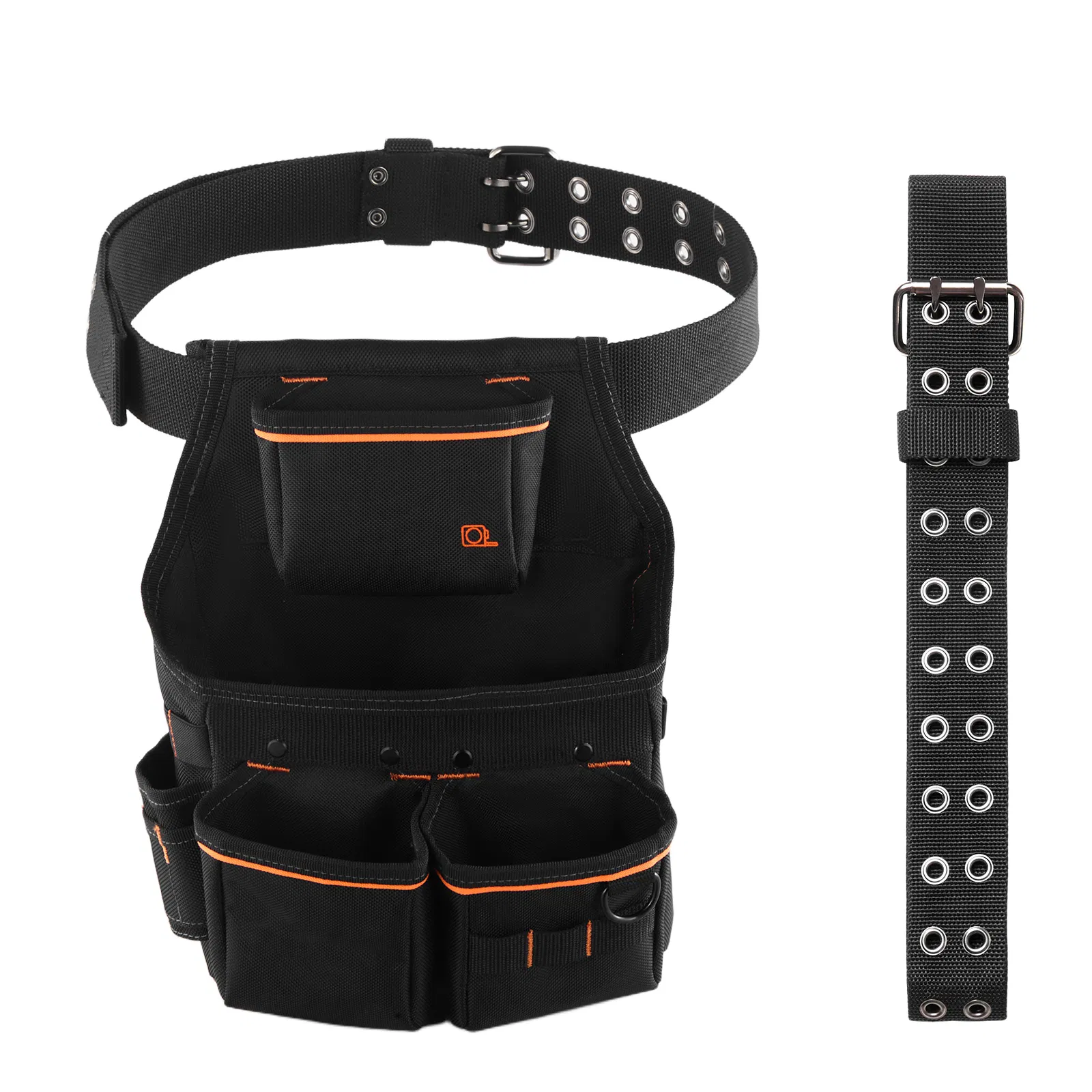 Heavy-Duty Tool Pouch with Belt - 14 Pockets Adjustable Utility Work Bag for Electricians, Carpenters, Construction Workers, Fits Waist 32-50 Inches