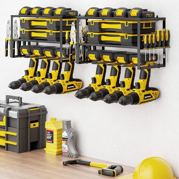 Heavy Duty Tool Shelf with 8 Drill Holders - Wall Mounted Cordless Drill Organizer