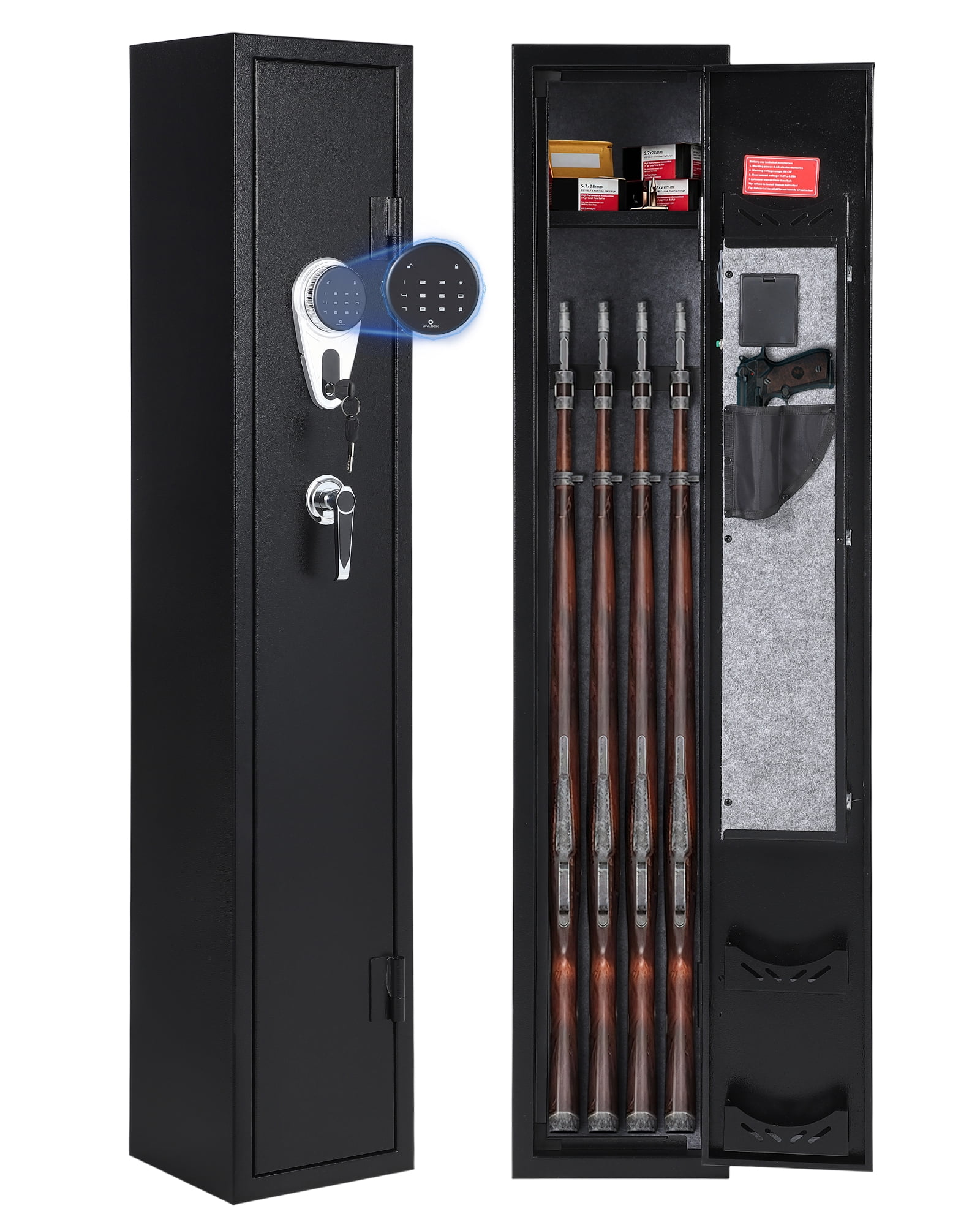 Heavy Duty Tool Storage Cabinet - 8-Rifle Capacity with Adjustable Shelves and Locking Drawer - Digital Safe for Rifles & Pistols - Secure Large Firearm Organizer for Home - Color: Black