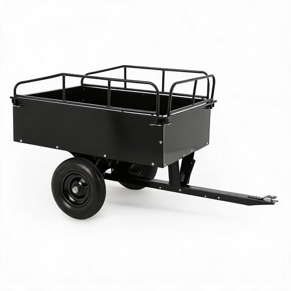 Heavy Duty Tow Behind ATV Trailer Steel Dump Cart 750 LB, 15-Cubic Feet Capacity Garden Utility Trailer with Removable Tailgate for Riding Lawn Mower Tractor