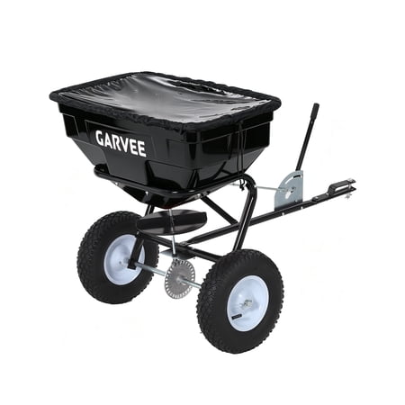 Heavy Duty Tow Behind Broadcast Spreader – 125L Large Capacity – 30 Adjustable Settings – Global Hitch for UTV, ATV, Lawn Tractor – 9.8ft Spreading Width – Fertilizer, Seed, Salt & Ice Melt – Black